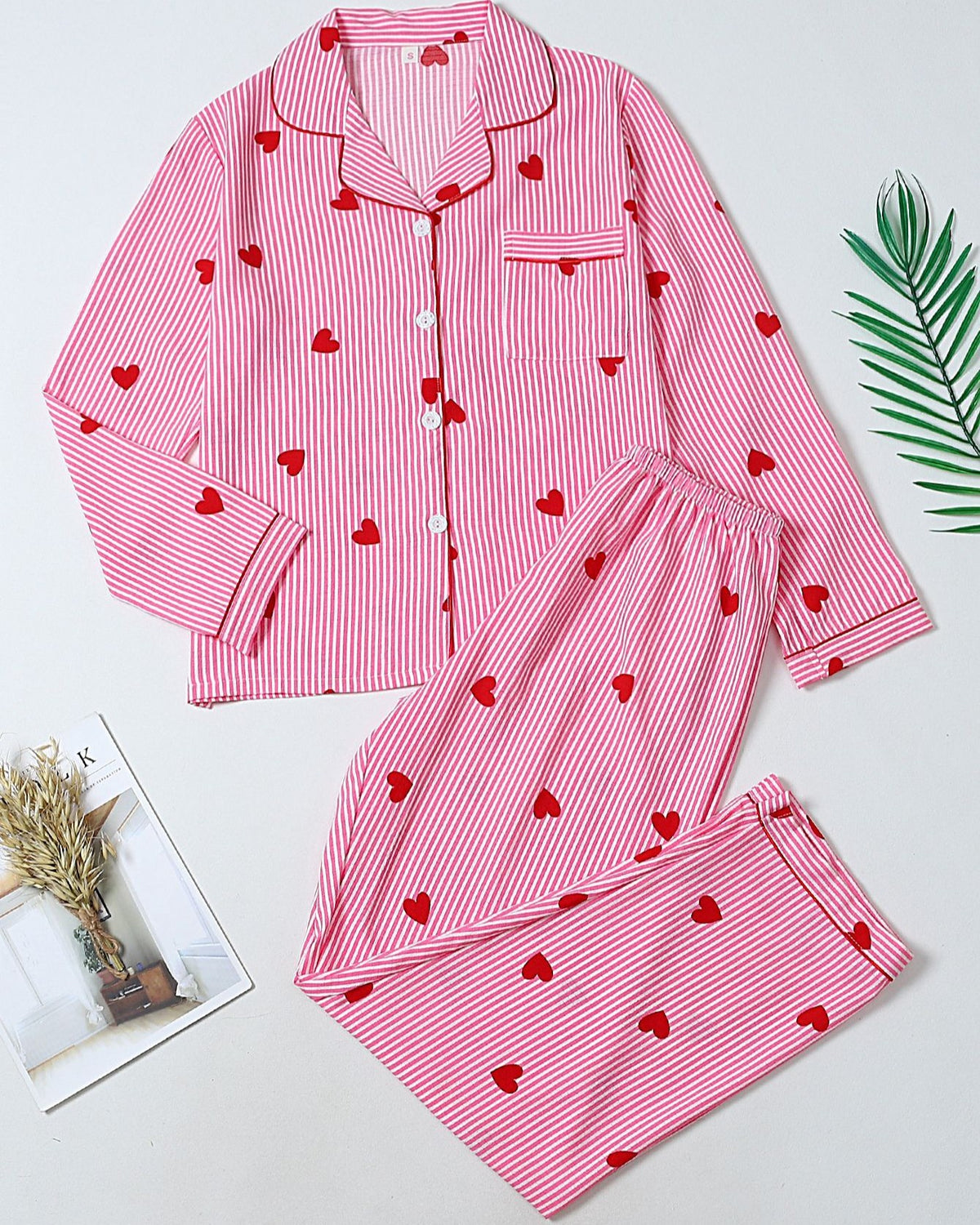 Printed Long Sleeve Pajama Shirt And Pants Set - C1 - 2