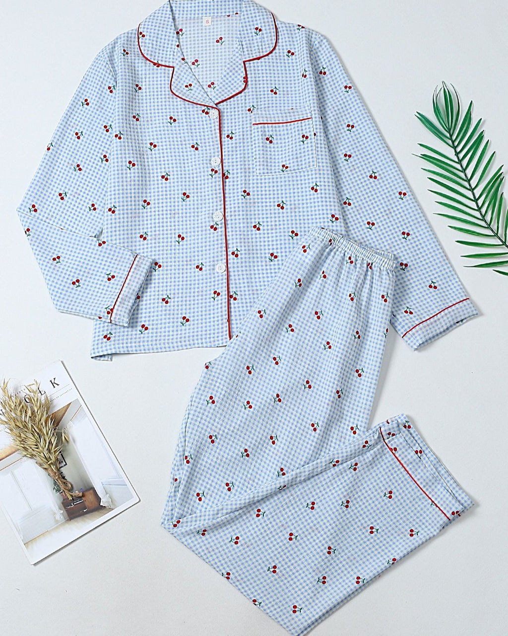 Printed Long Sleeve Pajama Shirt And Pants Set - C2