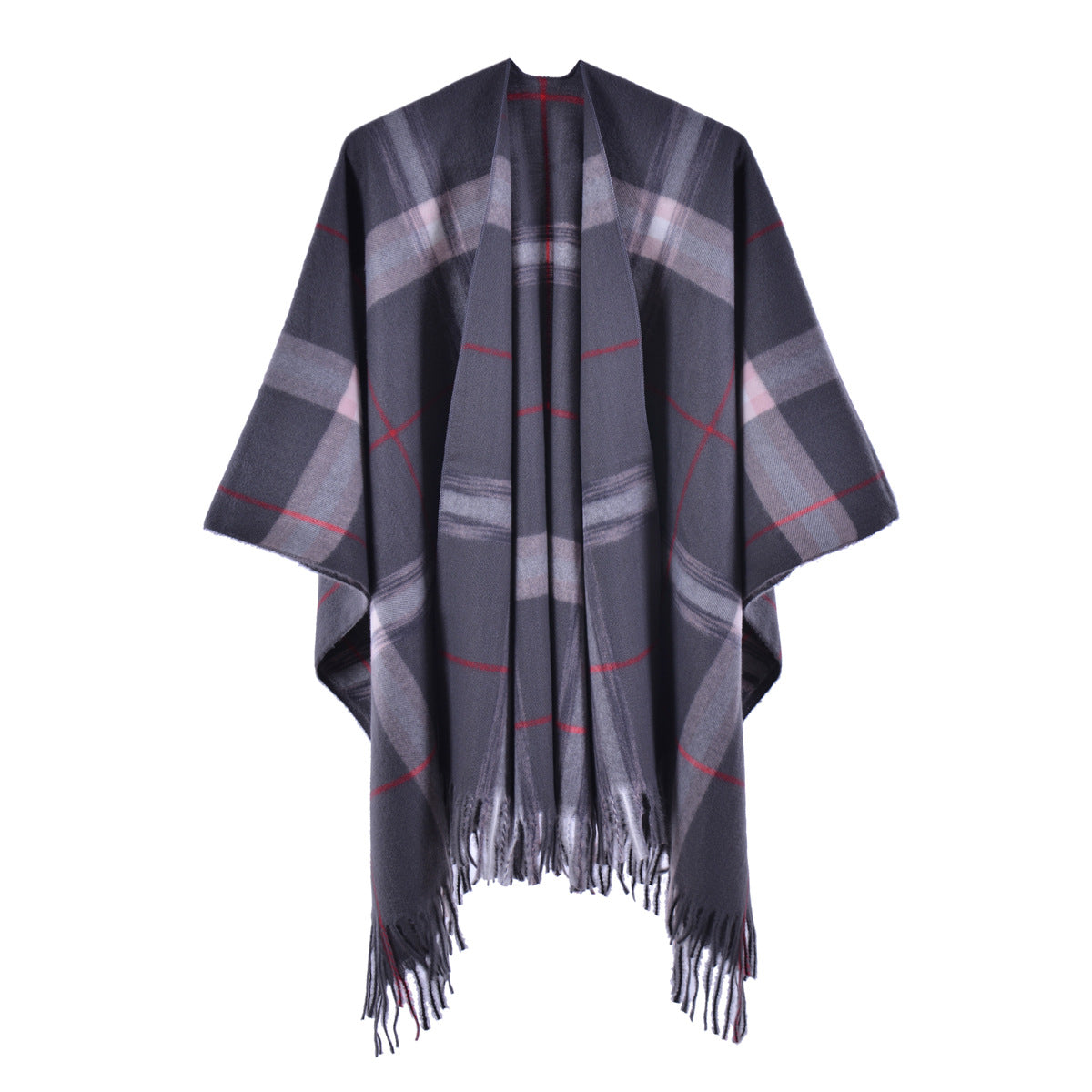 Classic Tartan Check Fringed Wrap - grey
