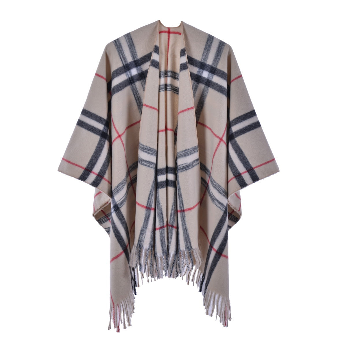 Classic Tartan Check Fringed Wrap - khaki