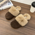 Fur Trim Closed Toe Clog Slippers - Coffee