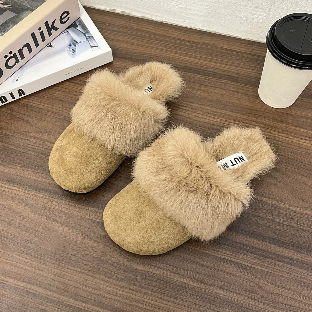 Fur Trim Closed Toe Clog Slippers