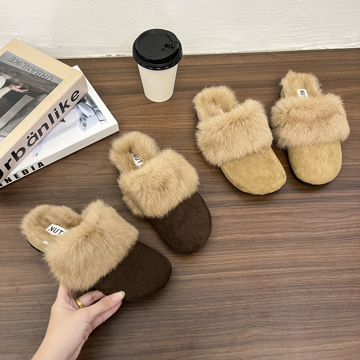 Fur Trim Closed Toe Clog Slippers