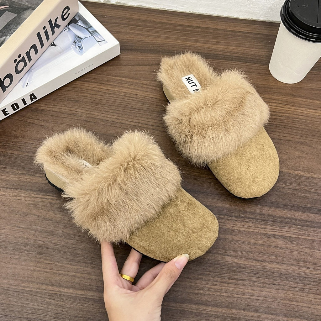 Fur Trim Closed Toe Clog Slippers