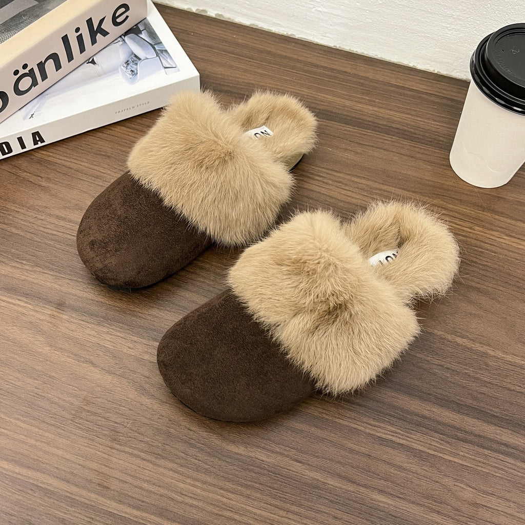 Fur Trim Closed Toe Clog Slippers