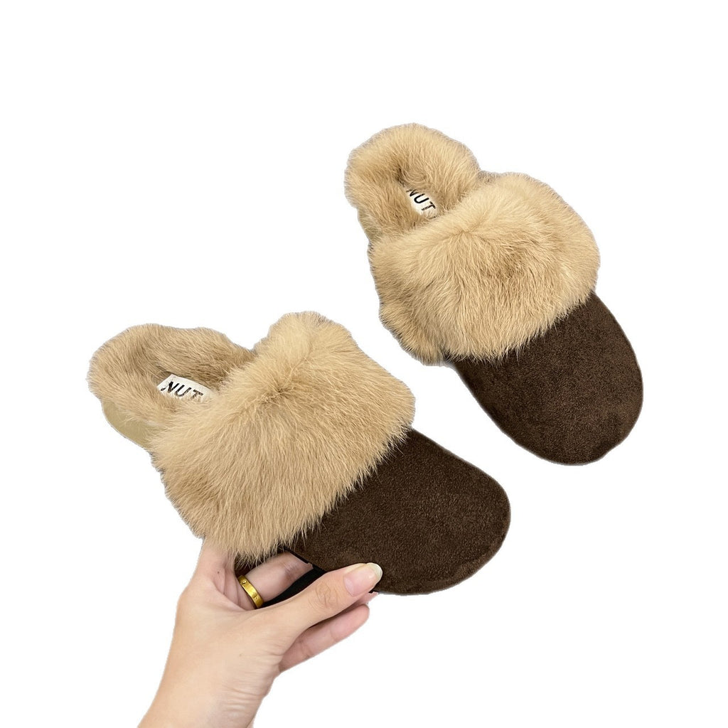 Fur Trim Closed Toe Clog Slippers