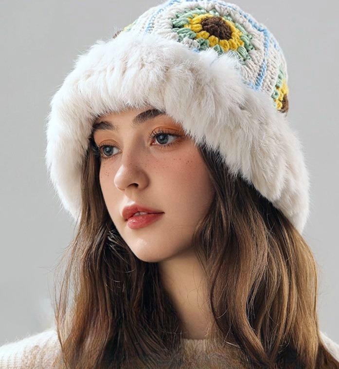 Sunflower Crochet Plush Trim Bucket Hat - view 1