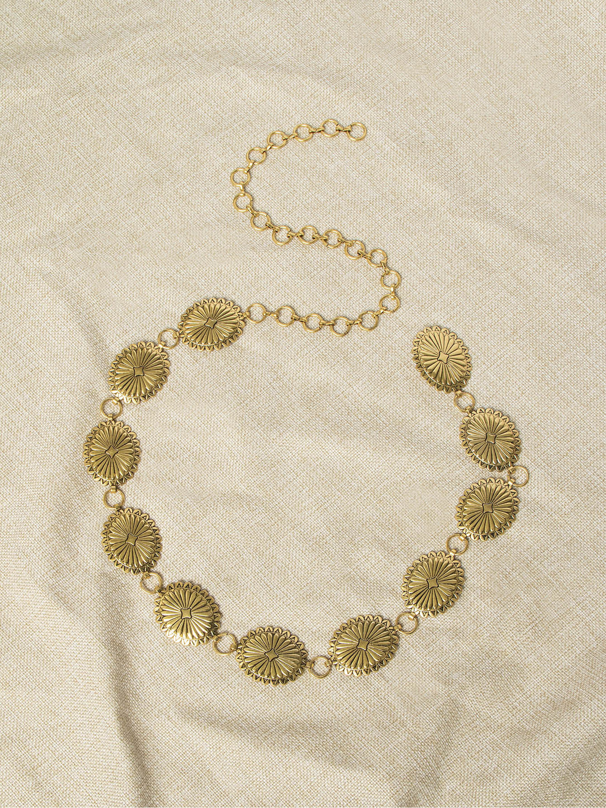 Engraved Sunburst Disc Waist Chain - Gold