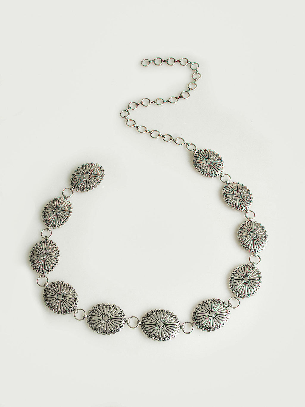 Engraved Sunburst Disc Waist Chain - Silvery
