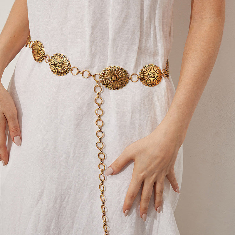 Engraved Sunburst Disc Waist Chain - view 1