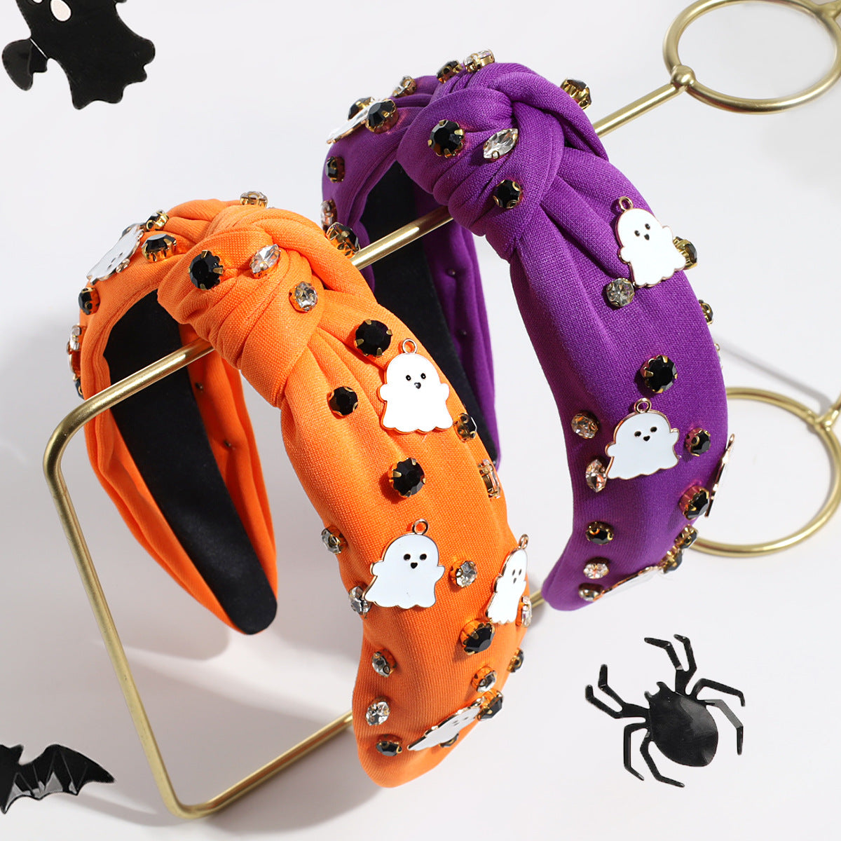 Rhinestone Embellished Knot Headband With Ghosts
