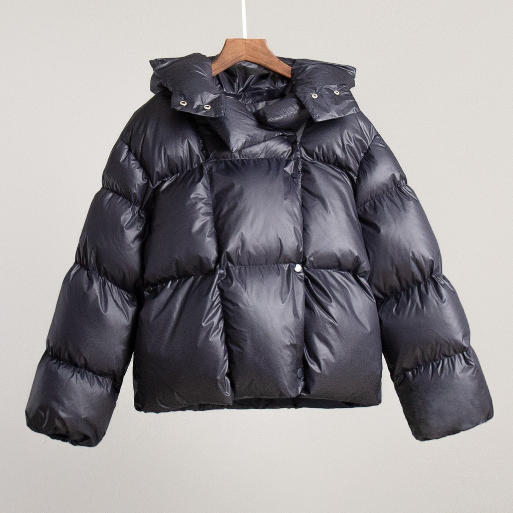 Oversized Hooded Funnel Neck Puffer Jacket - Graphite