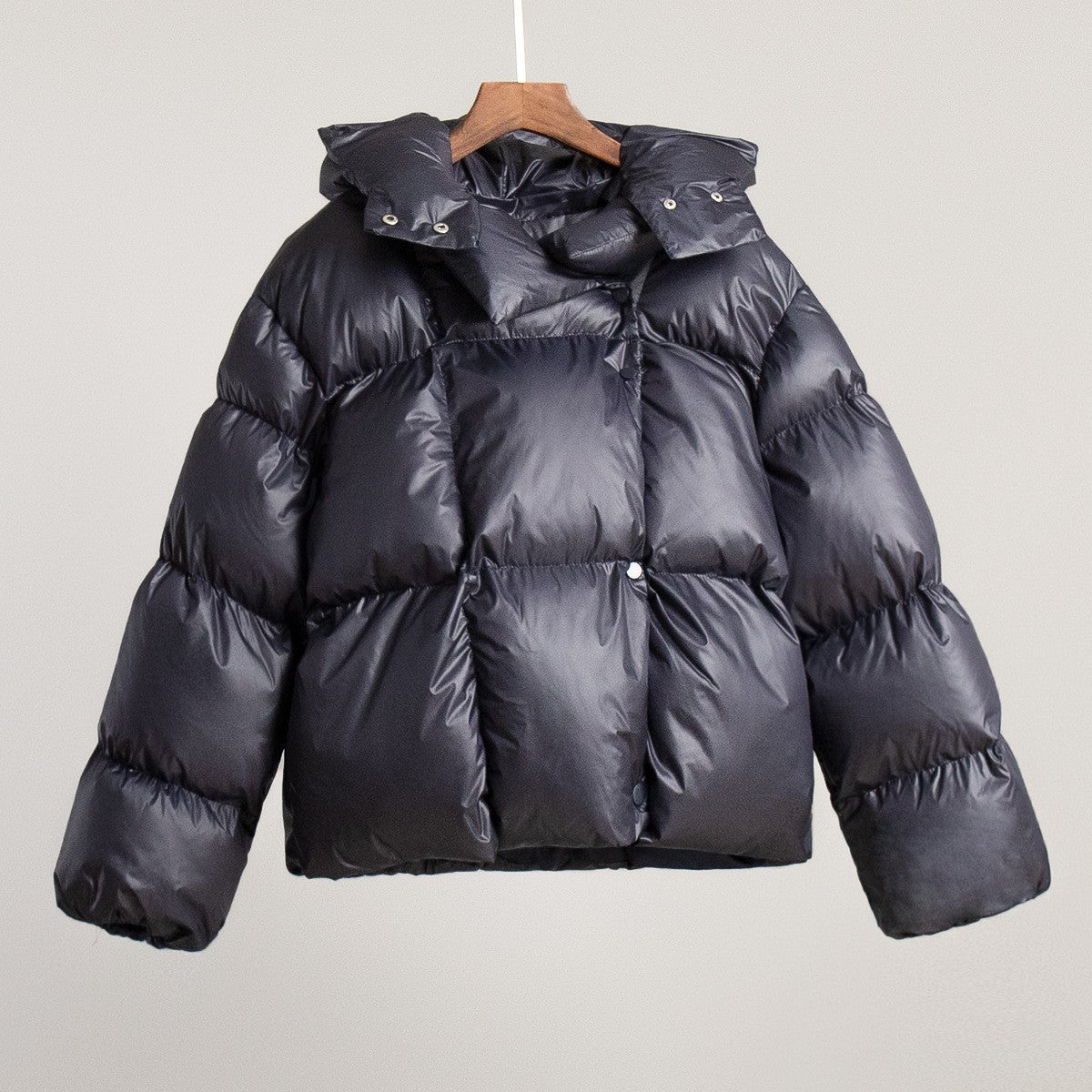 Oversized Hooded Funnel Neck Puffer Jacket - Graphite
