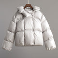 Oversized Hooded Funnel Neck Puffer Jacket - Light Grey