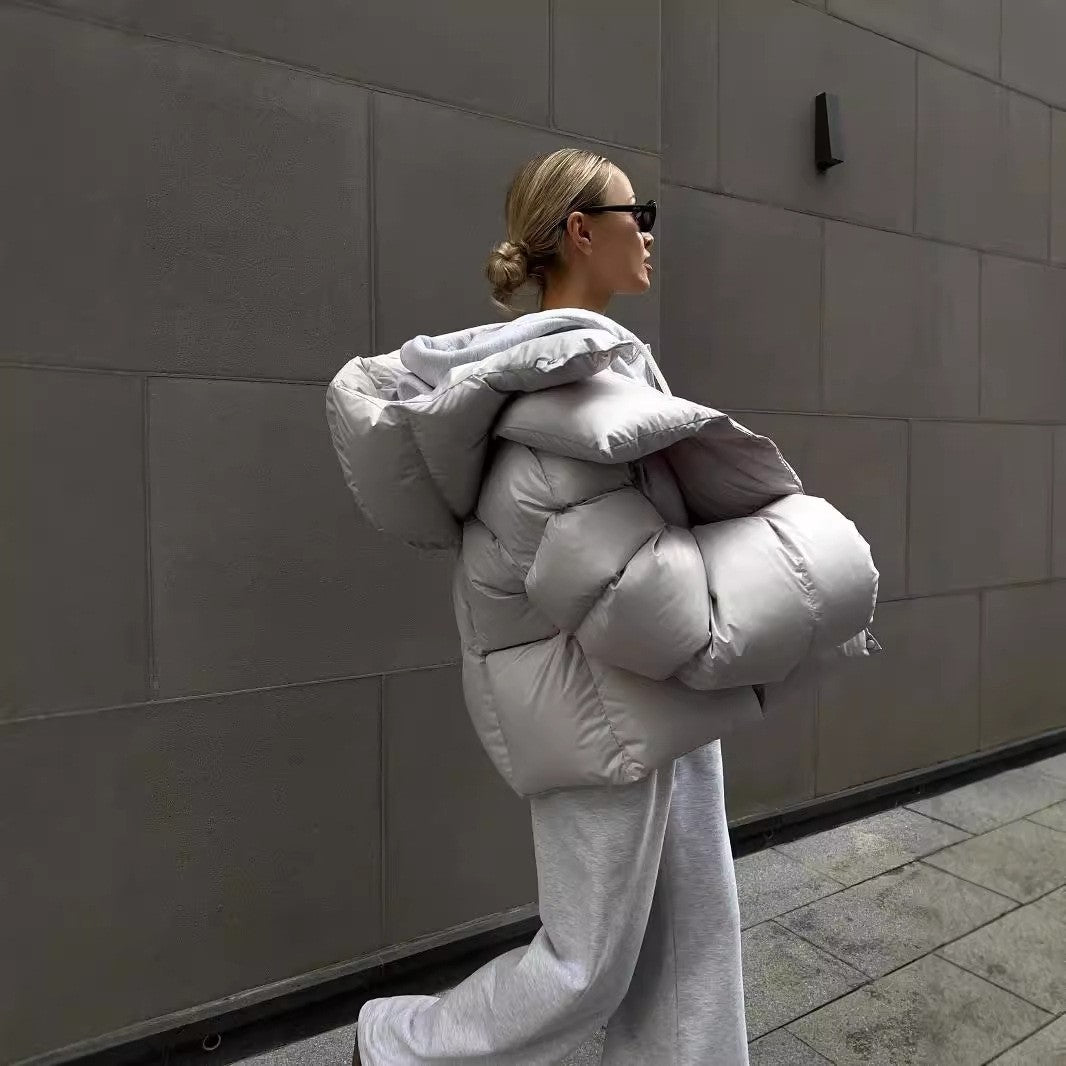 Oversized Hooded Funnel Neck Puffer Jacket