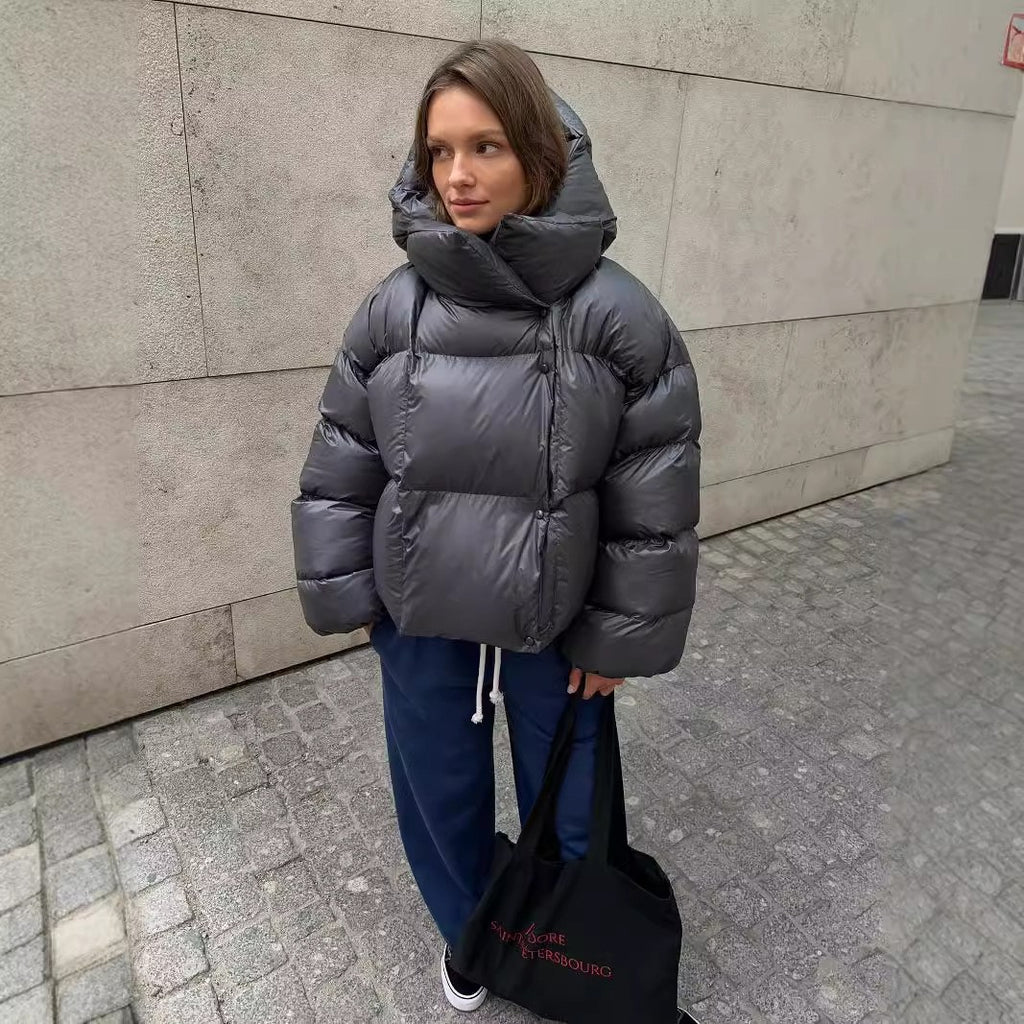 Oversized Hooded Funnel Neck Puffer Jacket