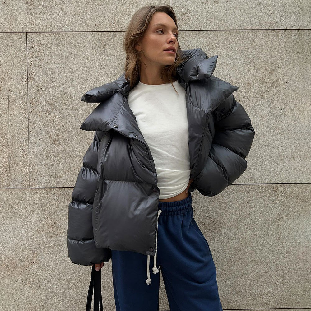 Oversized Hooded Funnel Neck Puffer Jacket