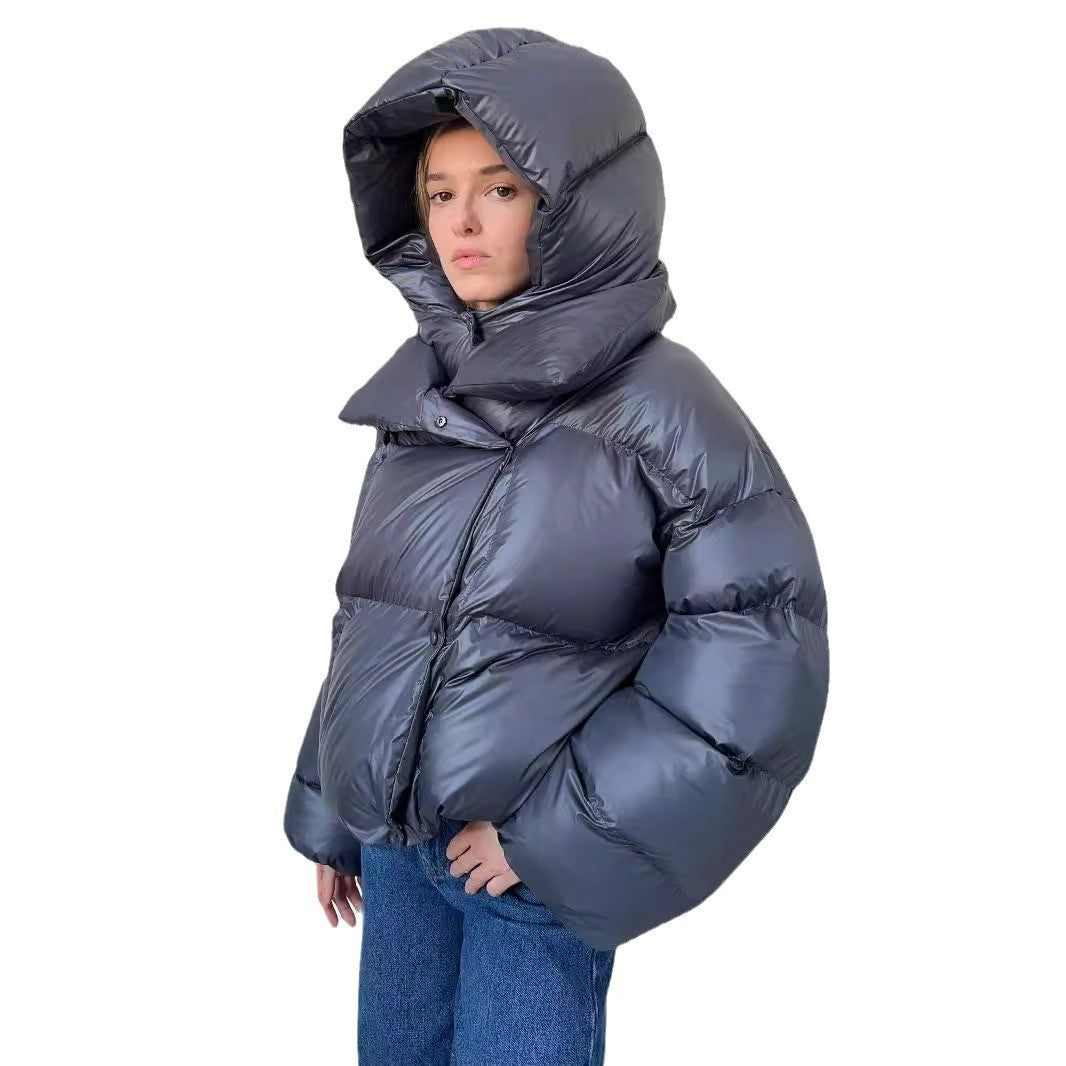 Oversized Hooded Funnel Neck Puffer Jacket