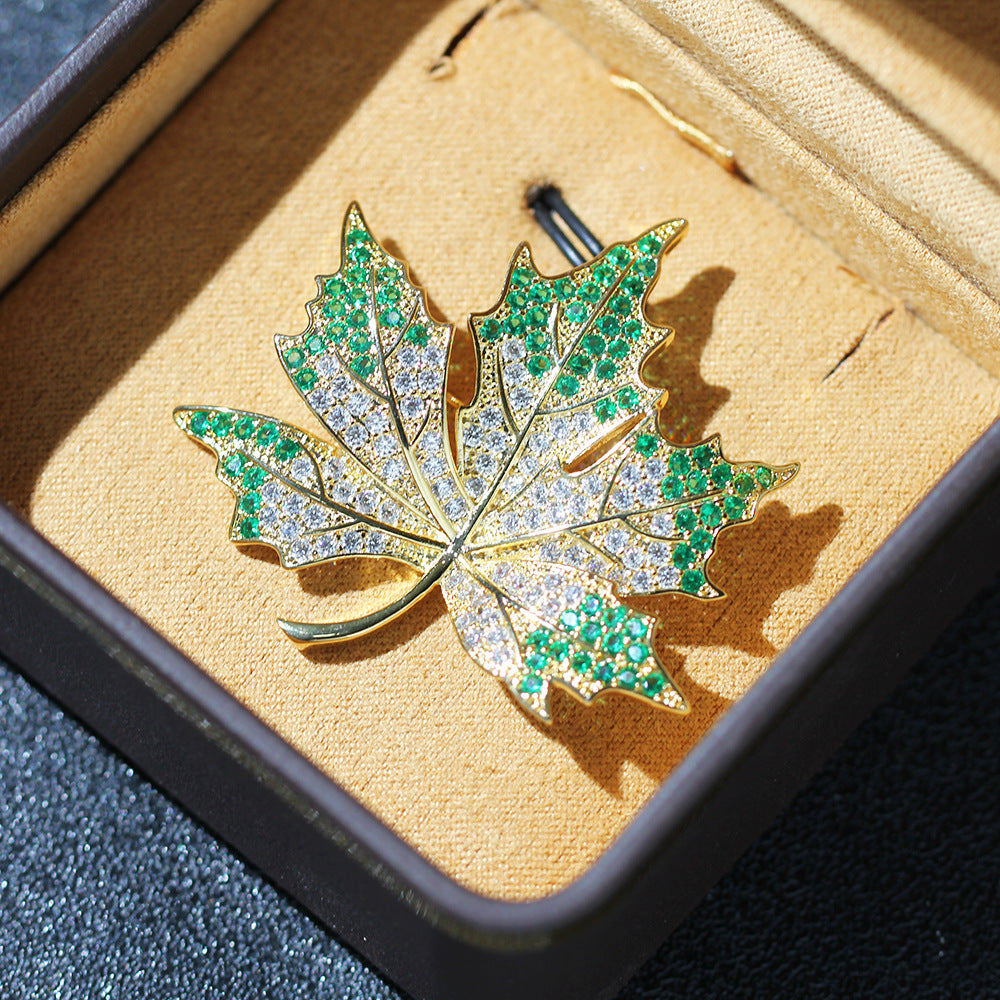Pave Crystal Maple Leaf Brooch - Green - 3