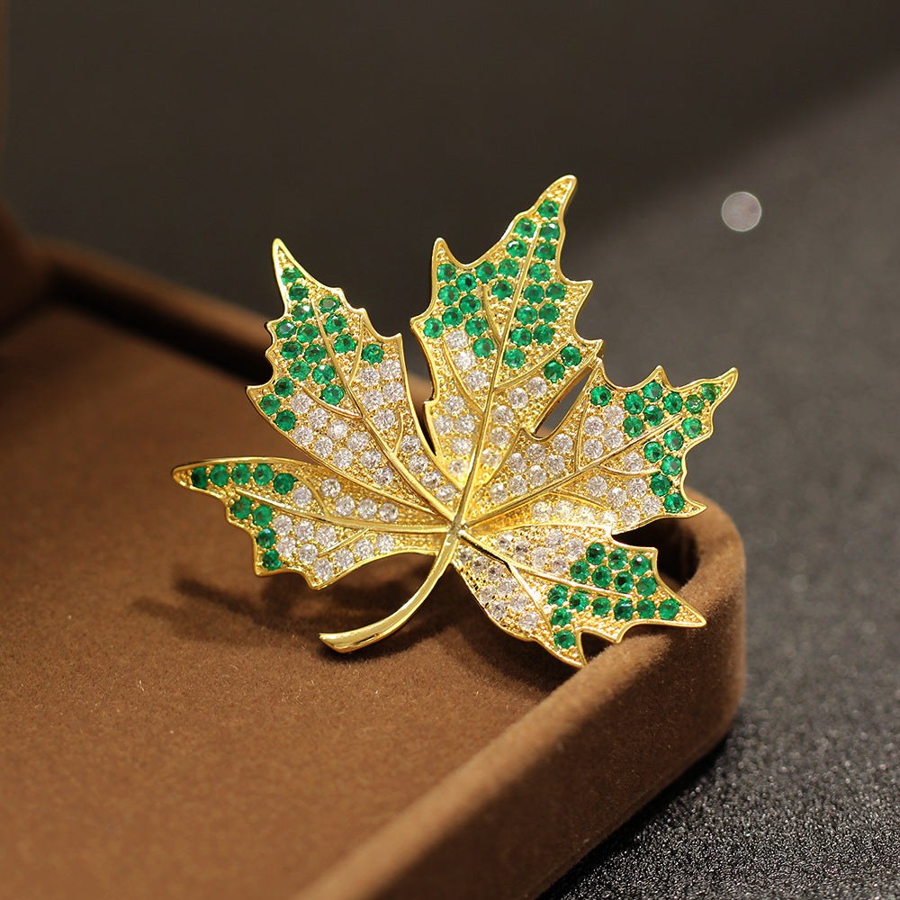 Pave Crystal Maple Leaf Brooch - view 1