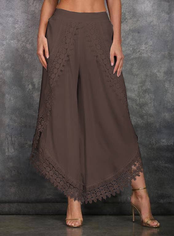 Lace Trim Split Leg Palazzo Pants