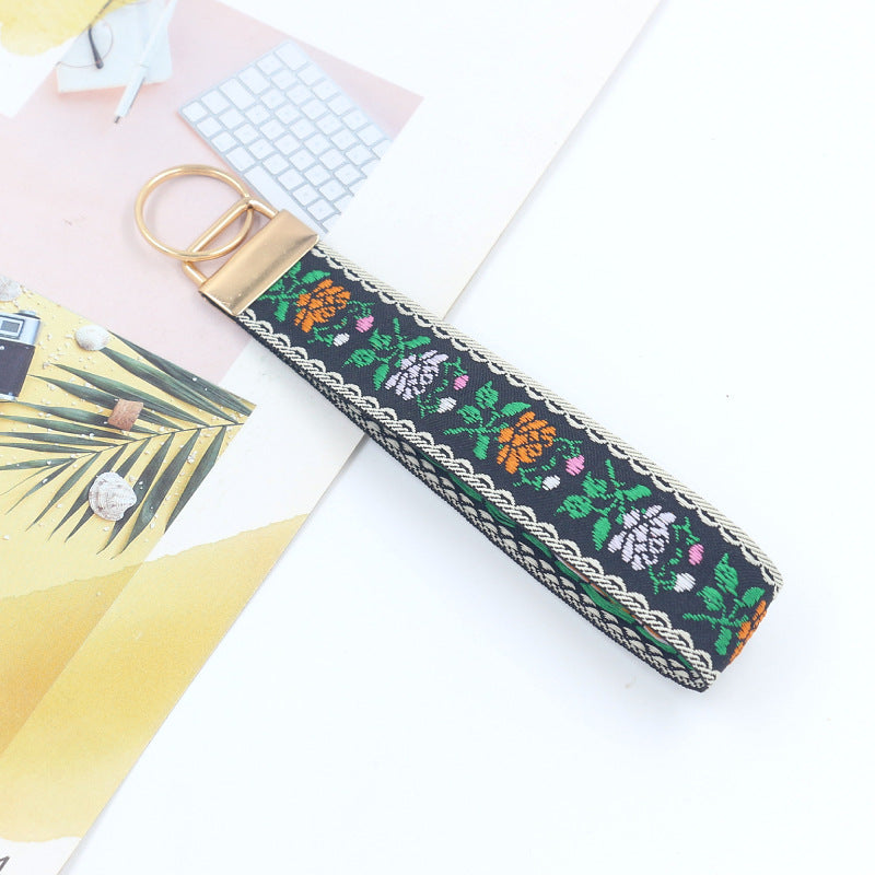Retro Flower Embroidered Keychain Wristlet - NO-1