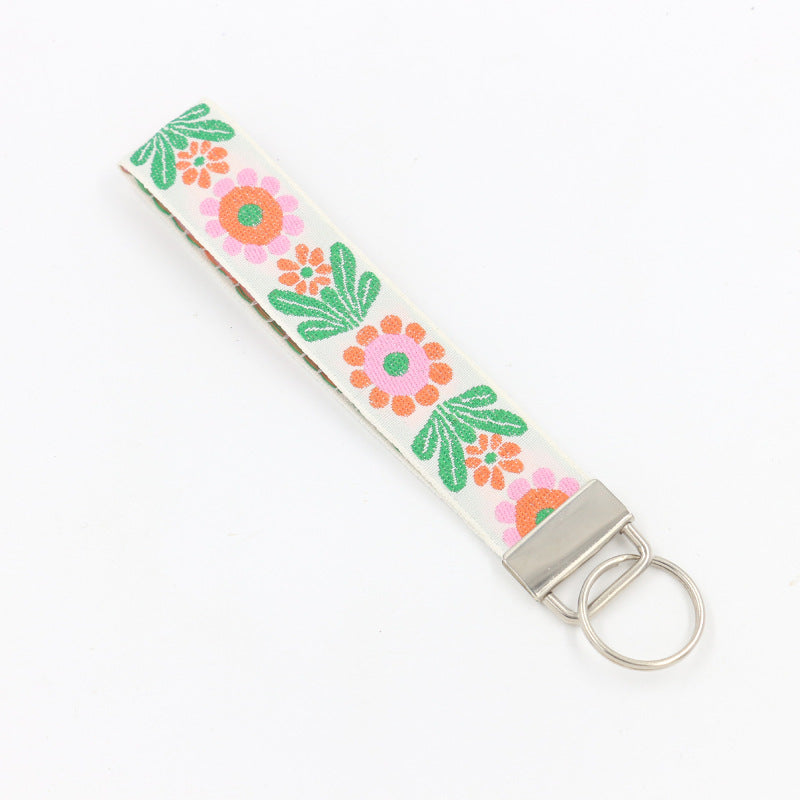 Retro Flower Embroidered Keychain Wristlet - NO-10