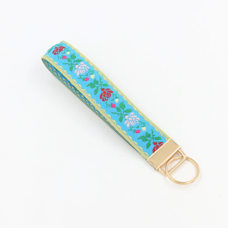 Retro Flower Embroidered Keychain Wristlet - NO-4
