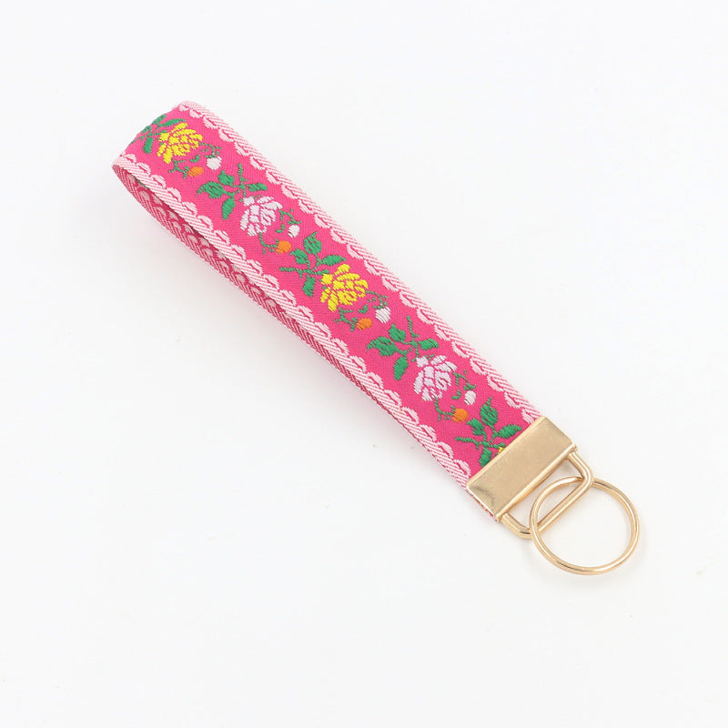 Retro Flower Embroidered Keychain Wristlet - NO-5