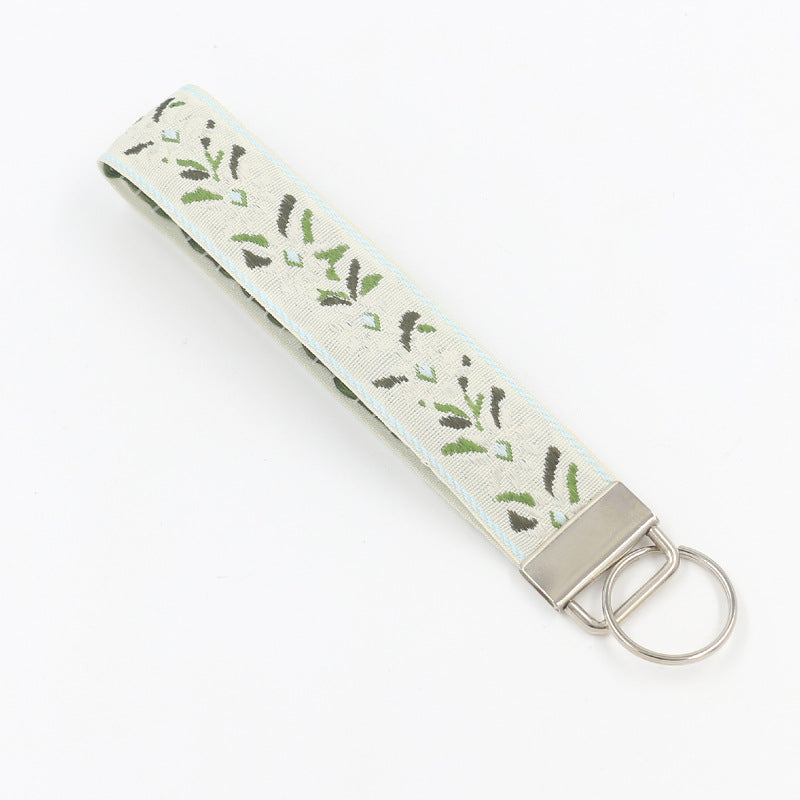 Retro Flower Embroidered Keychain Wristlet - NO-6