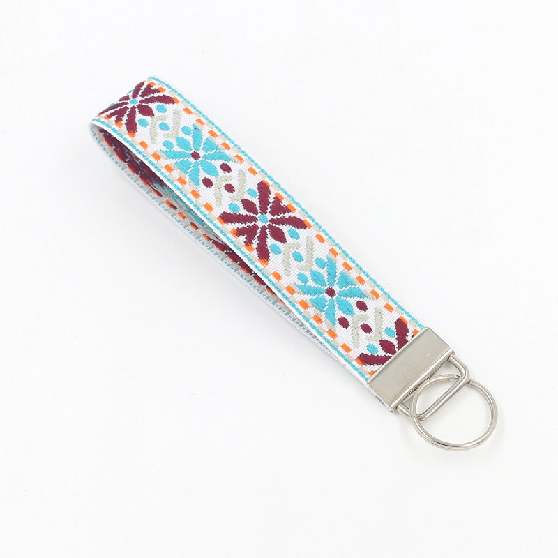 Retro Flower Embroidered Keychain Wristlet - NO-7