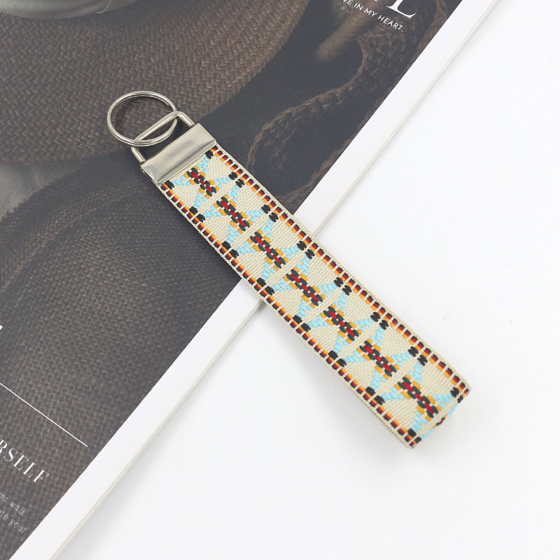 Retro Flower Embroidered Keychain Wristlet - NO-8