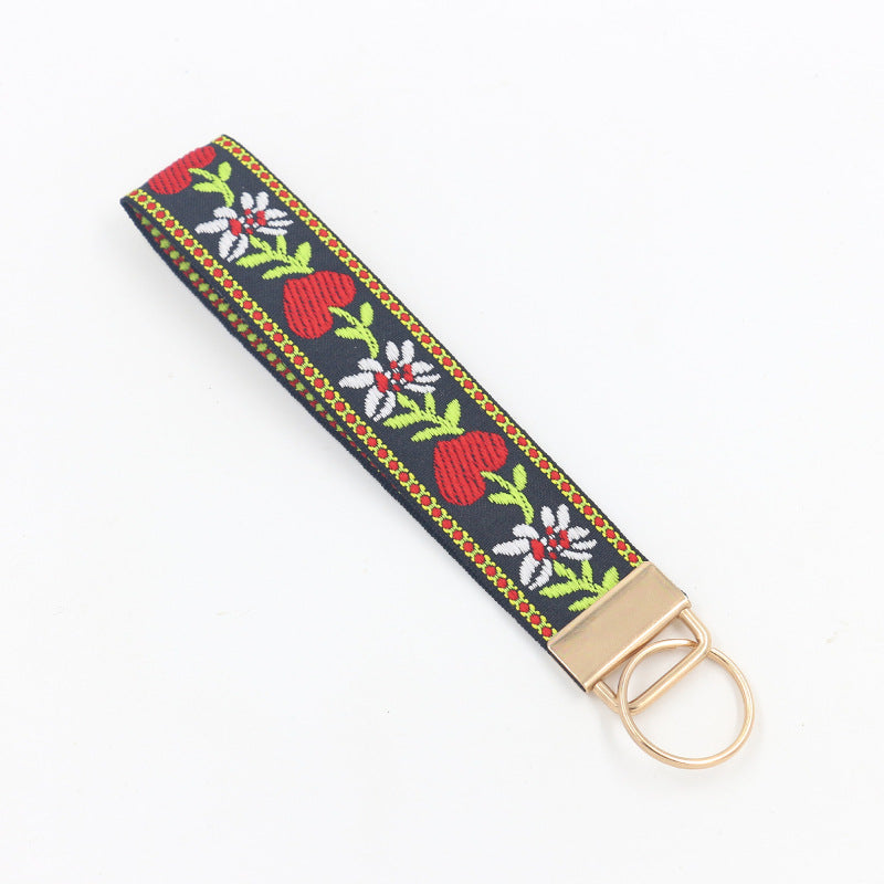 Retro Flower Embroidered Keychain Wristlet - NO-9 - 1