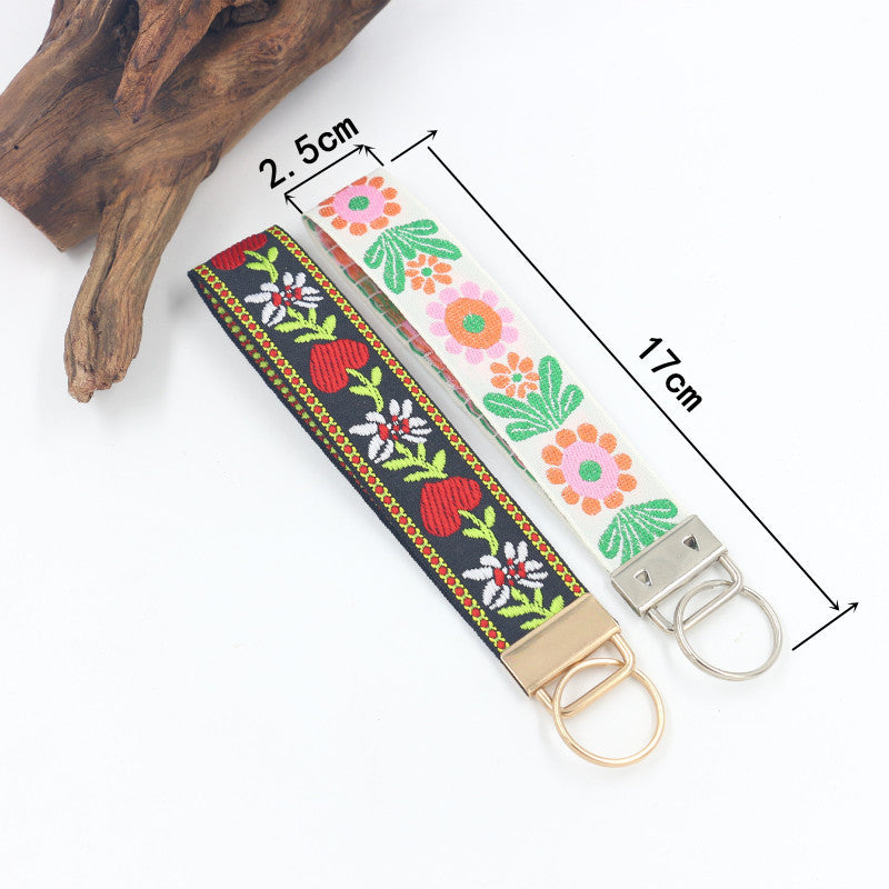 Retro Flower Embroidered Keychain Wristlet - NO-9 - 2