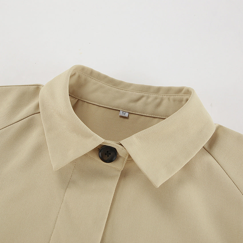 Oversized Point Collar Button Front Jacket - Khaki - 13