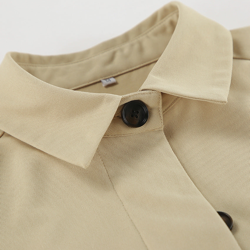 Oversized Point Collar Button Front Jacket - Khaki - 14