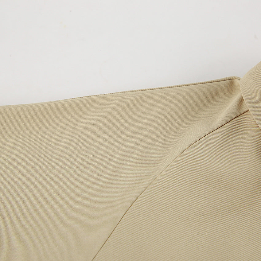 Oversized Point Collar Button Front Jacket - Khaki - 15
