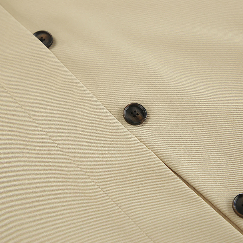 Oversized Point Collar Button Front Jacket - Khaki - 16