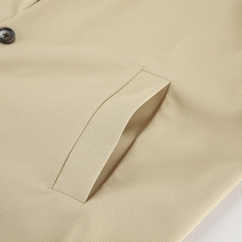 Oversized Point Collar Button Front Jacket - Khaki - 17