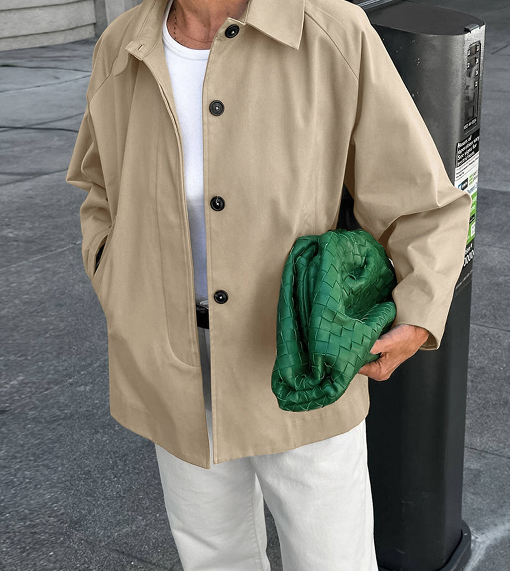 Oversized Point Collar Button Front Jacket