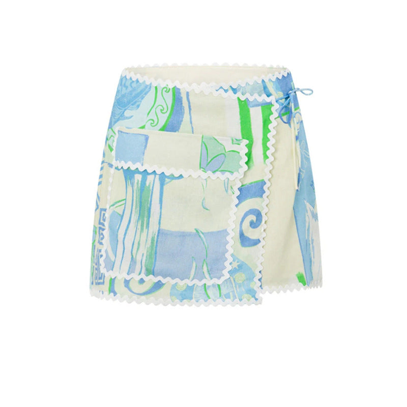 Patchwork Print Shirt And Wrap Skirt Set