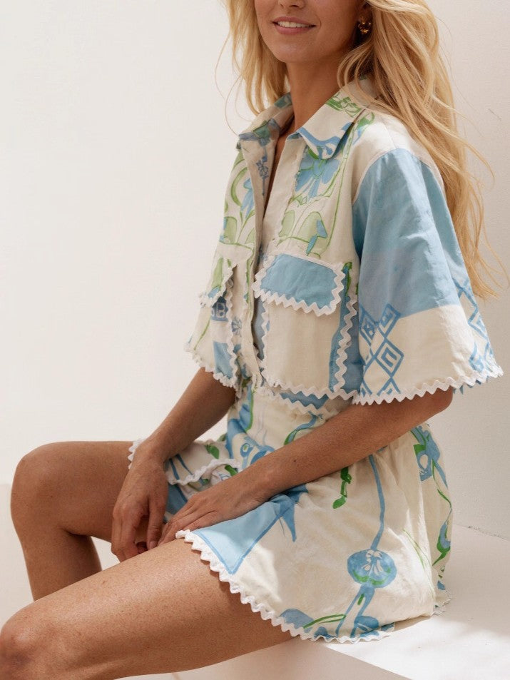 Patchwork Print Shirt And Wrap Skirt Set - view 2