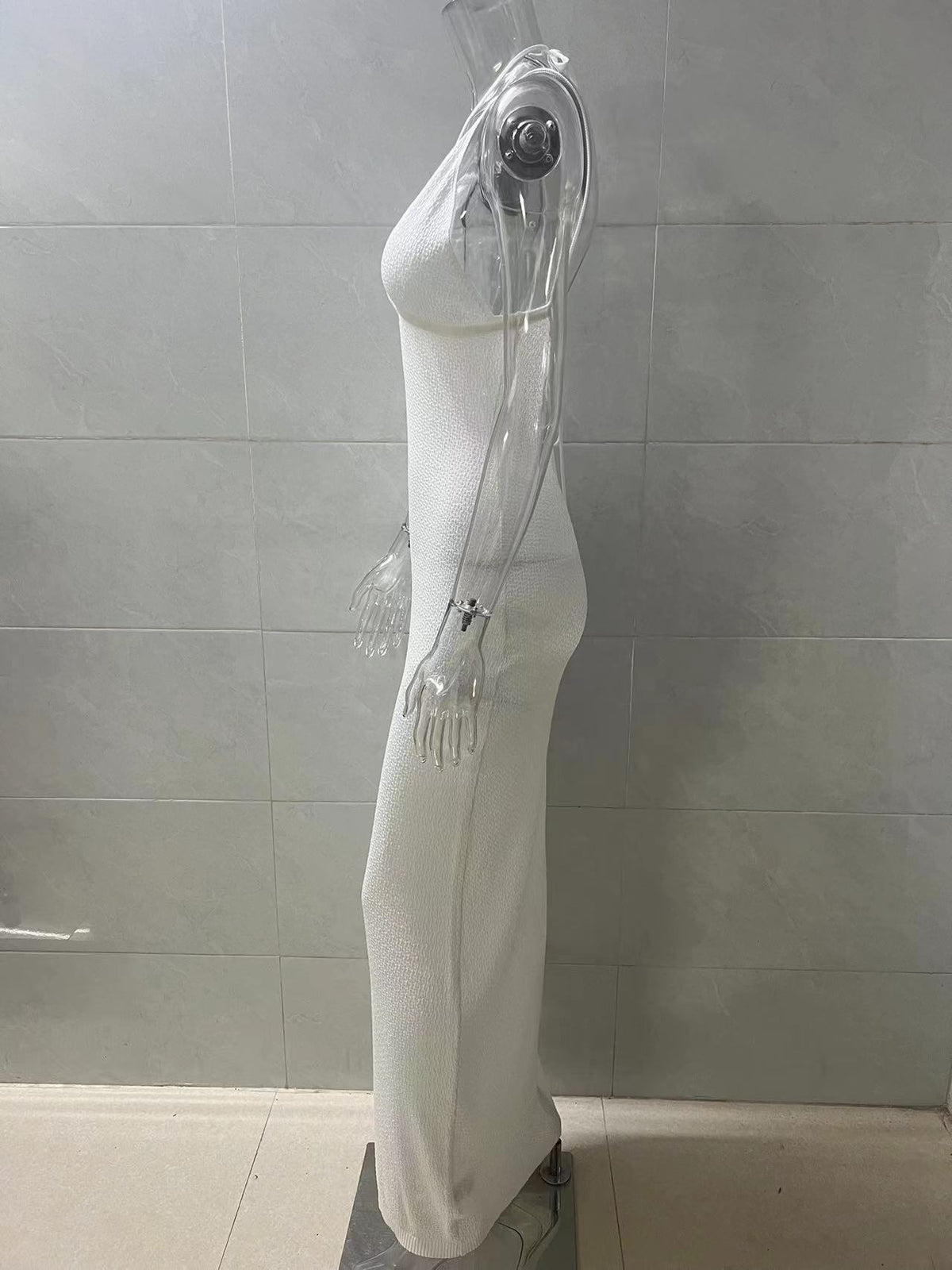 Plunge Neck Knit Maxi Beach Cover Up - White - 6