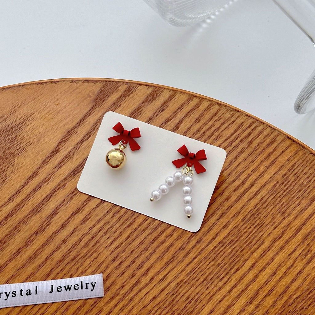 Bow and Pearl Drop Stud Earrings - Pearl - 1