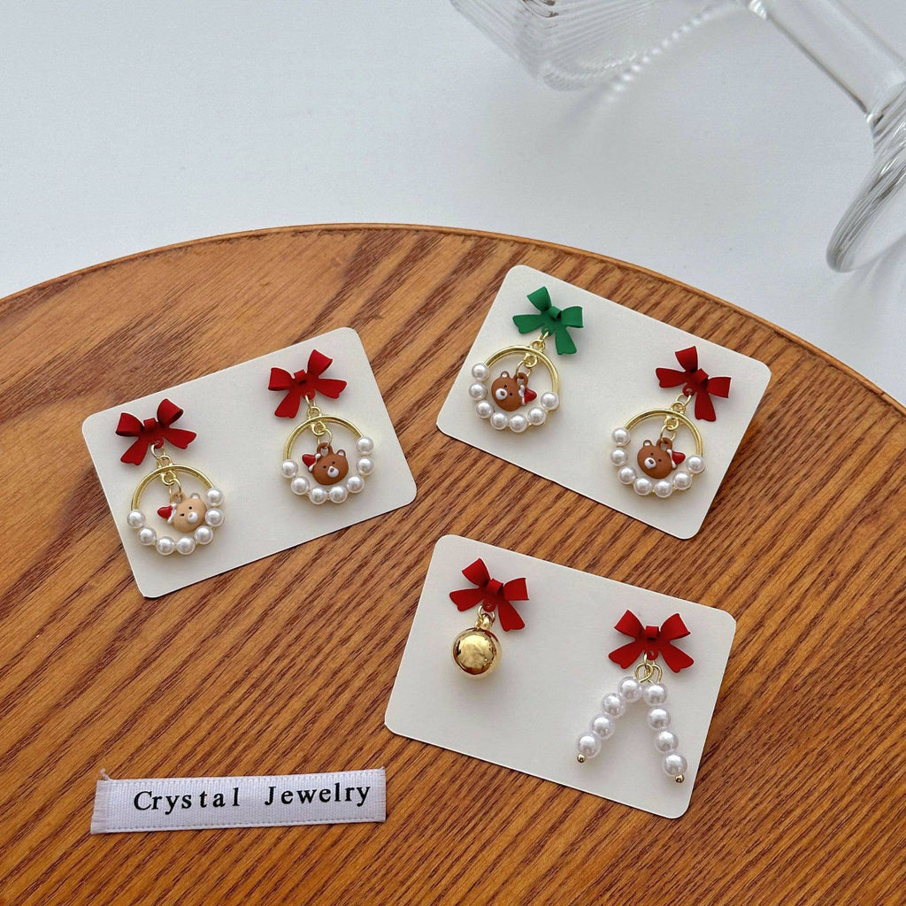 Bow and Pearl Drop Stud Earrings