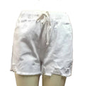 Frayed Hem Drawstring Denim Shorts - White