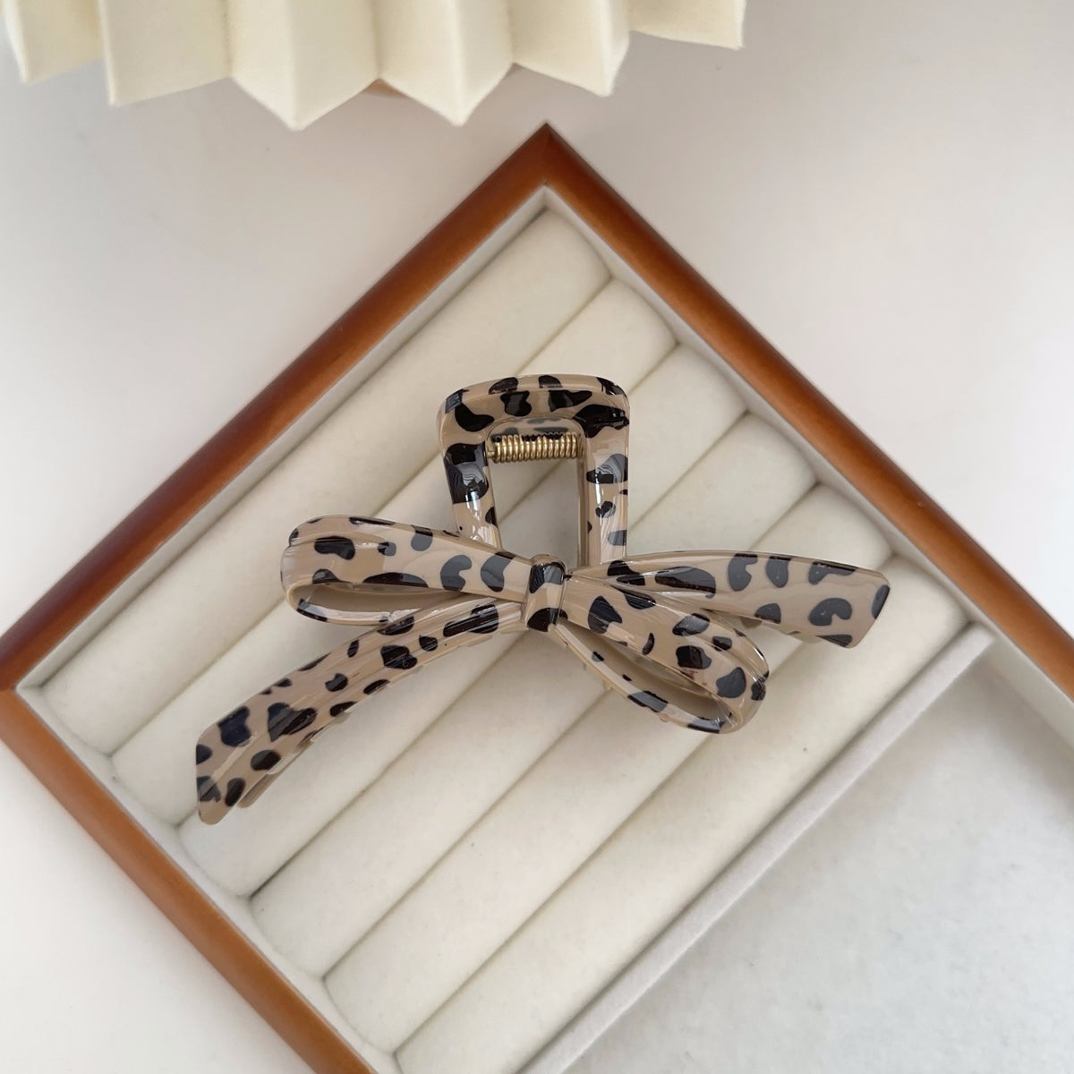 Matte Leopard Bow and Bar Hair Claw - NO02