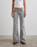 Low Rise Faded Flare Leg Jeans - Light-Gray