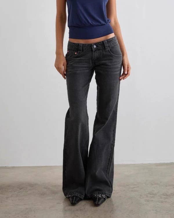 Low Rise Faded Flare Leg Jeans