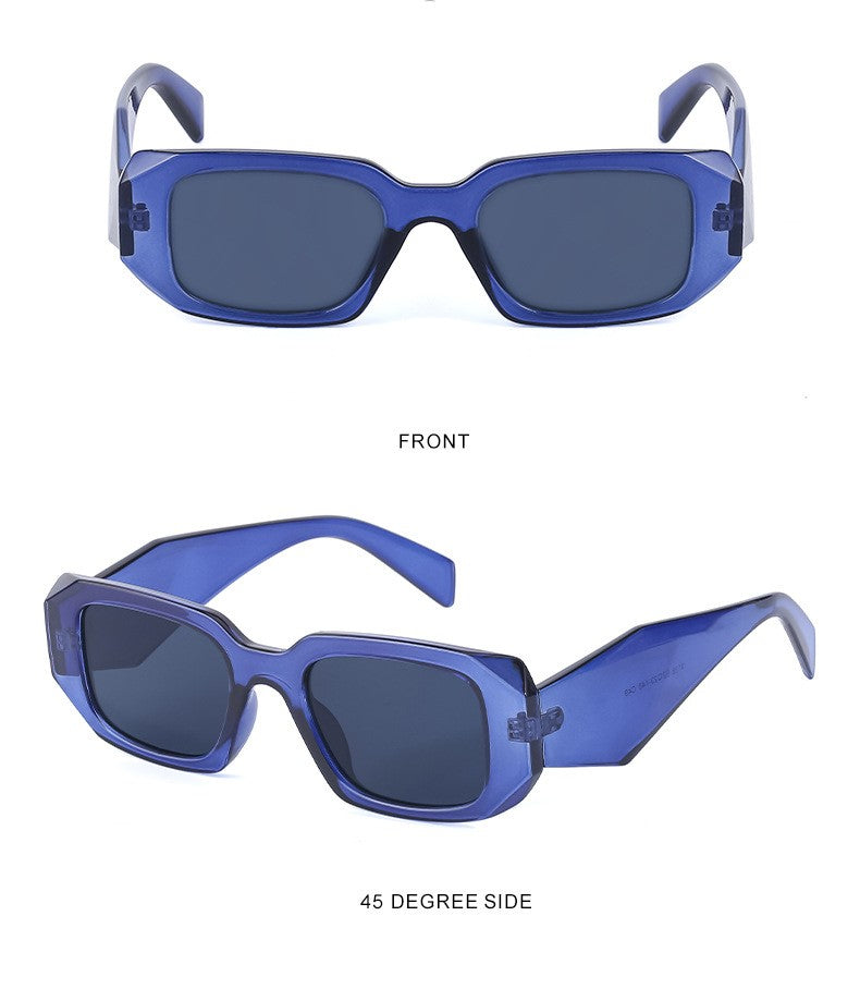 Chunky Rectangle Wide Arm Sunglasses - Blue - 1